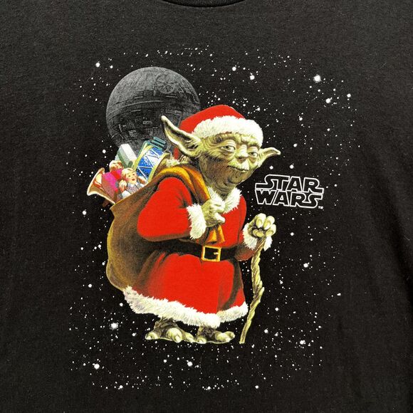 Fifth Sun Star Wars T-Shirt Mens 2XL Black Santa Yoda Christmas‎ - Picture 4 of 14